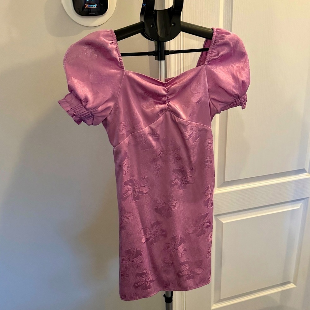 GB girls Pink Puff Sleeve Jacquard Dress